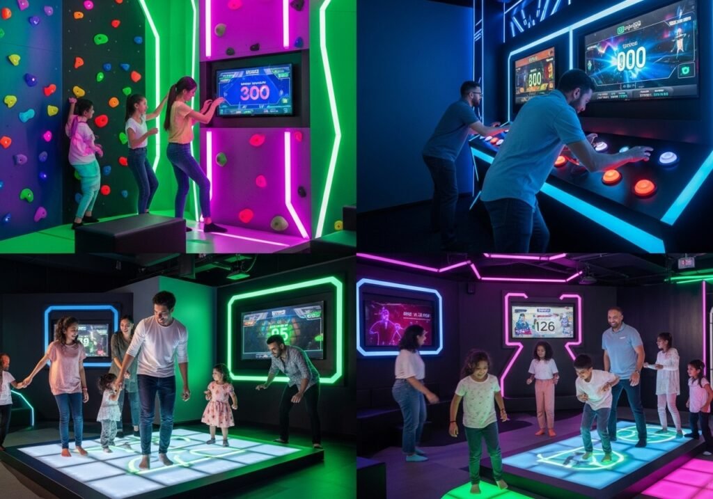 Groups enjoying the active challenges and immersive games at Activate Interactive Fun for All Ages Dubai.