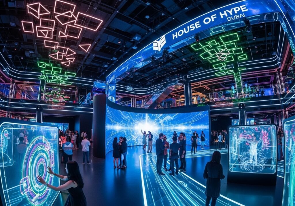 Visitors exploring the dazzling, interactive worlds of House of Hype Dubai in Dubai Mall.