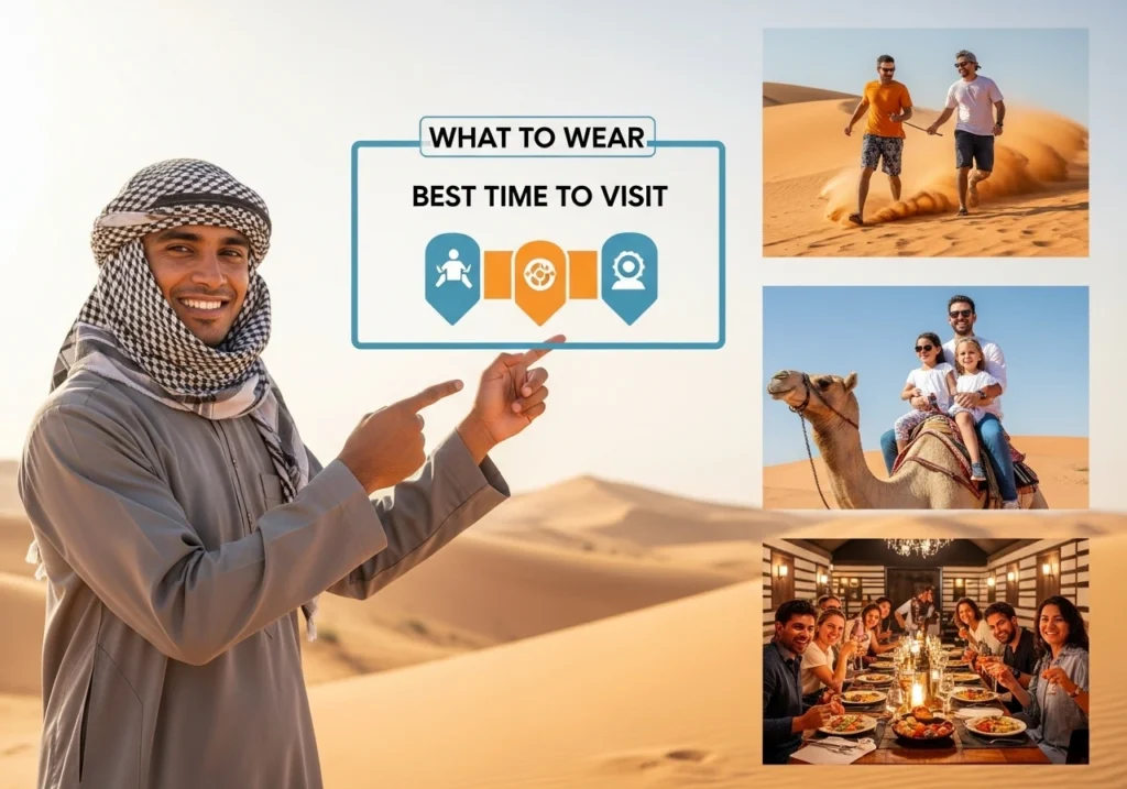 Answering Dubai Desert Safari FAQs for first-timers, covering desert safari safety, what to wear desert safari, and desert camp activities.