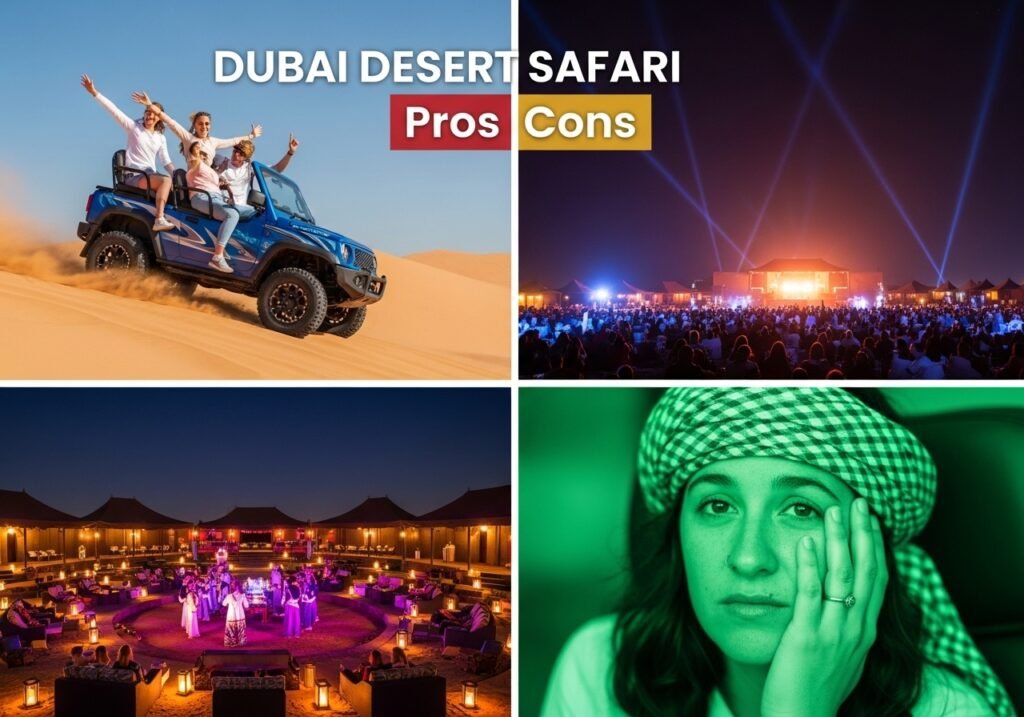 Understanding Dubai Desert Safari Pros Cons, including thrilling activities and potential challenges, for an informed adventure.