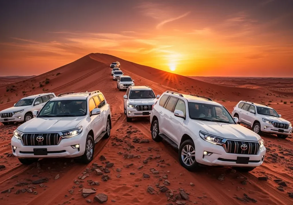 Захватывающее сафари в Дубае по лучшей цене на закате с колонной внедорожников на красных дюнах. сделка на сафари в Дубае
