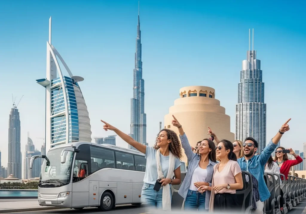 Exploring a comprehensive Dubai City Tour Burj Khalifa, featuring a visit to Burj Khalifa At The Top and other modern Dubai landmarks.
