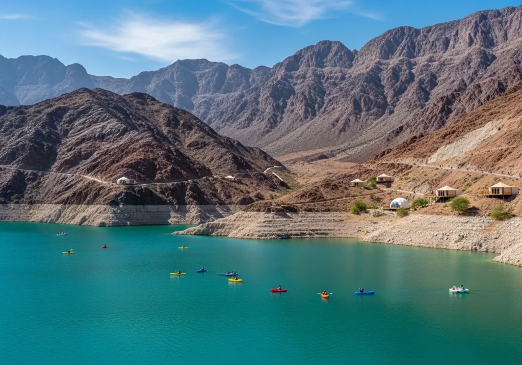 Exploring the stunning Hatta Mountains Dubai with kayaking Hatta and hiking in Hatta trails, highlighting outdoor activities Dubai.