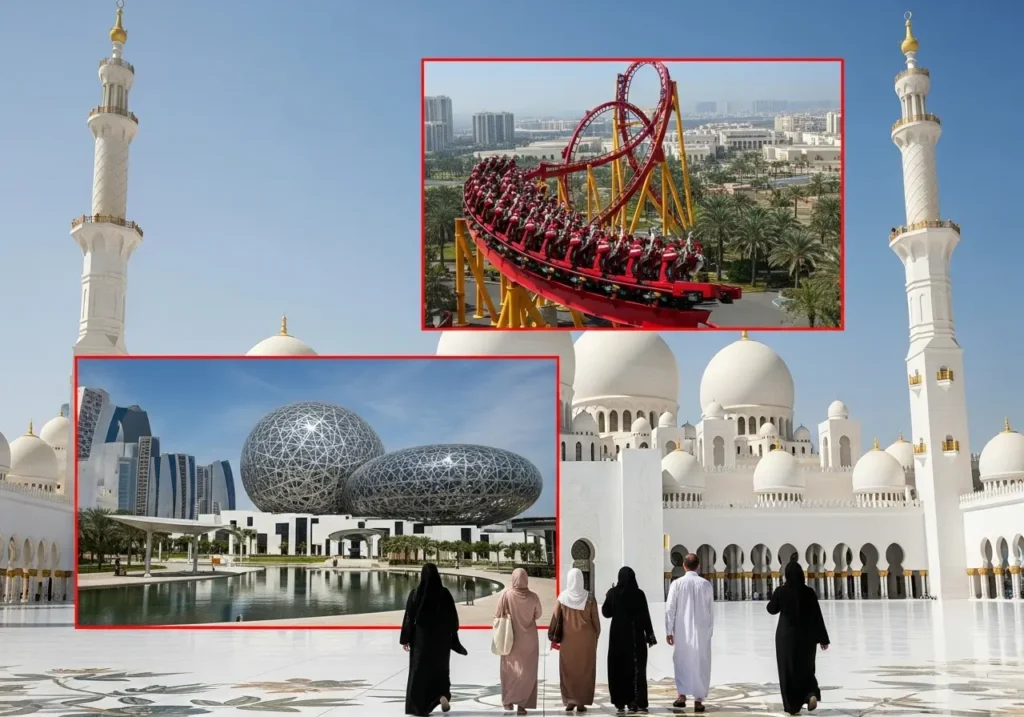 Exploring the best of Experience Abu Dhabi, featuring the Sheikh Zayed Grand Mosque and Yas Island theme parks.
