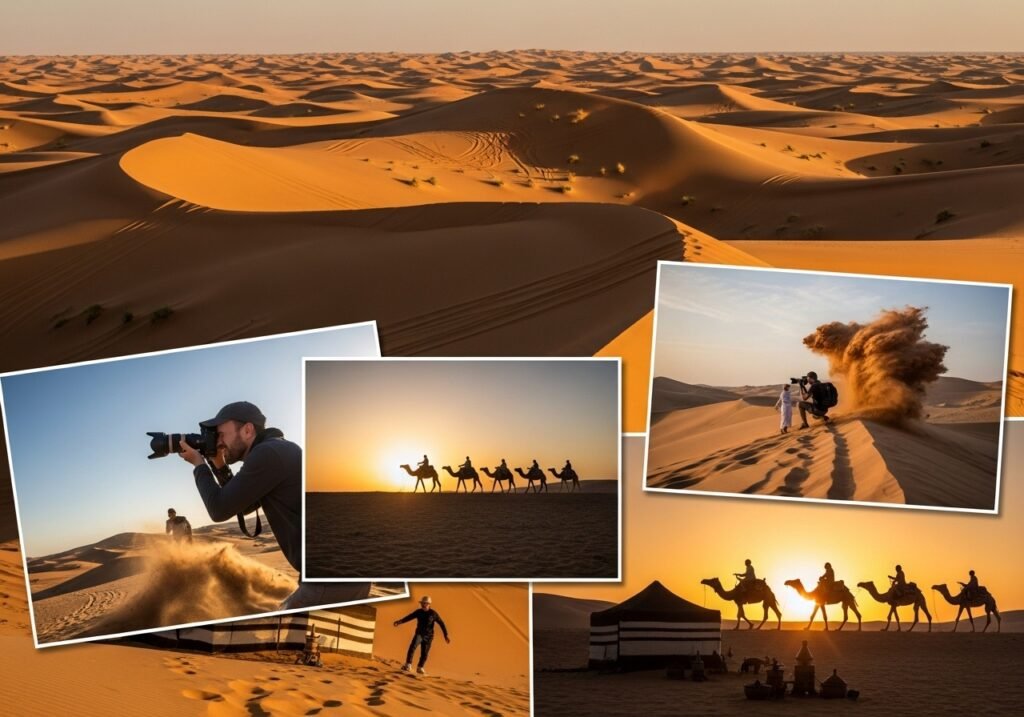 Master Desert Safari Photography Tips to capture stunning golden hour landscapes and thrilling dune bashing photos in Dubai.