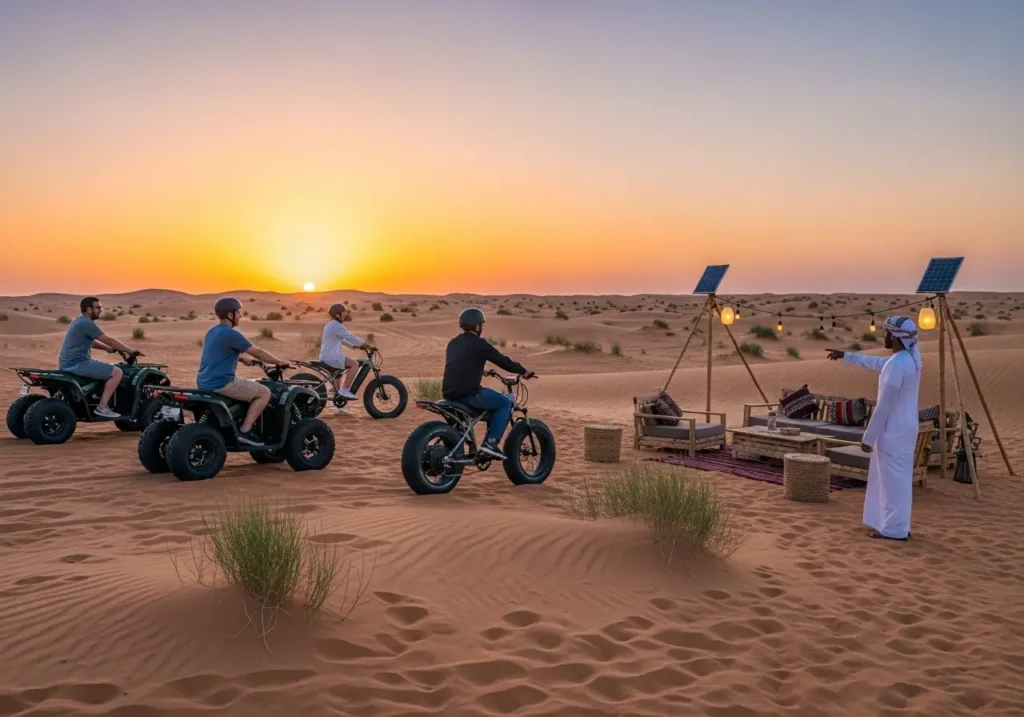 A majestic Arabian Oryx in its natural habitat during a responsible Eco-Friendly Desert Safari Dubai at sunset.