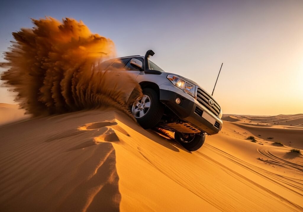 Exploring Dubai Desert Adventures, including serene camel rides Dubai and exhilarating sandboarding desert.