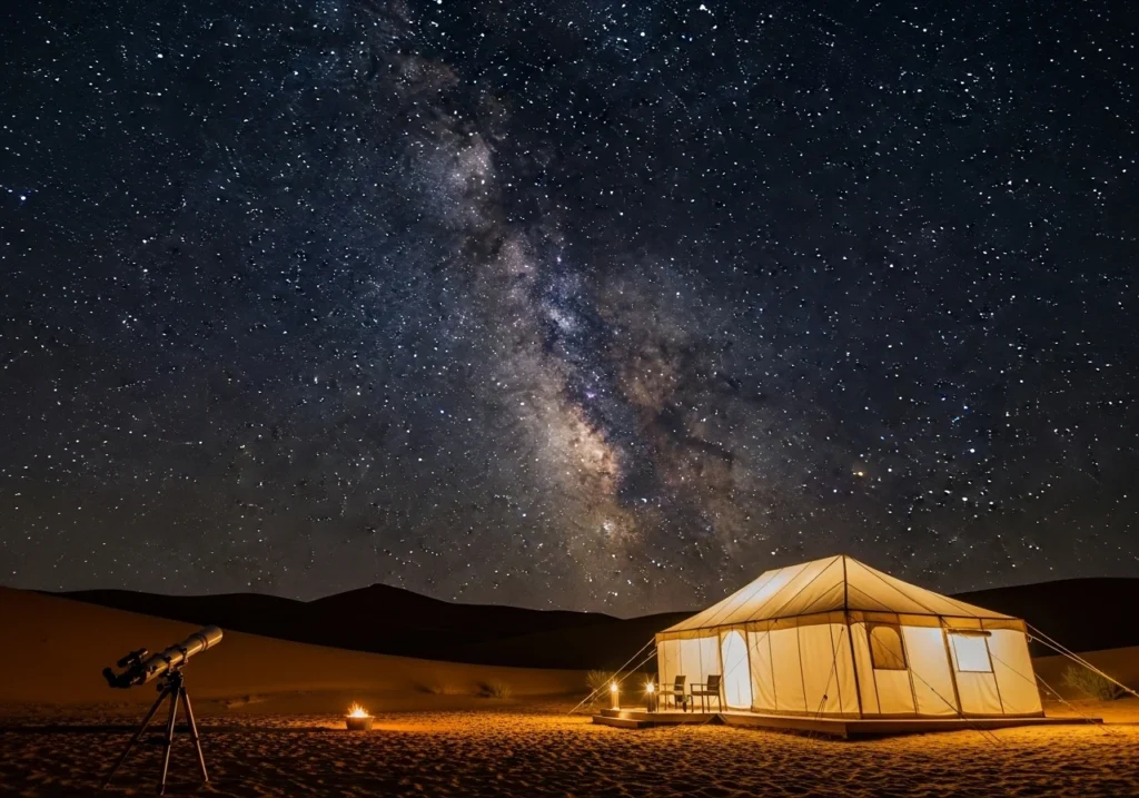 Experiencing the magic of an Overnight Safari Dubai with stargazing Dubai desert and luxury desert glamping.