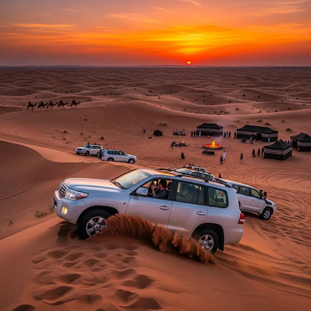 Evening Desert Safari is the ultimate adventure. Unlock 10 massive secrets revealing the full 7-hour timeline, from dune bashing to the Arabian night climax, ensuring your adventure is epic.