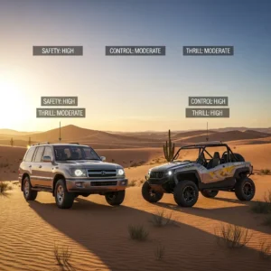 Desert Thrill Comparison: 4x4 Land Cruiser vs Buggy Ride. Unlock 9 powerful secrets revealing which vehicle offers better thrill, safety, and control for your ultimate desert adventure.