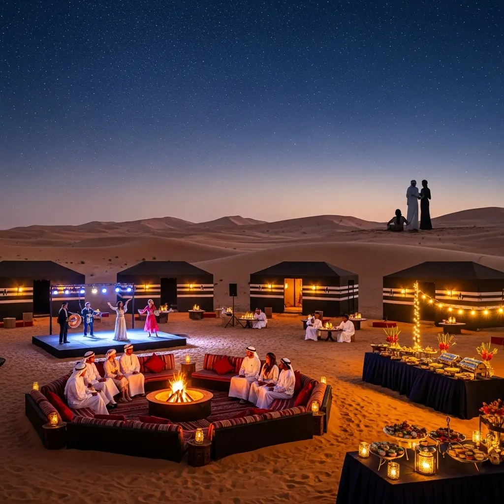 Dubai Desert Nightlife is unique. Uncover 14 powerful secrets revealing the magic that happens after sunset, from cultural shows and gourmet dining to serene stargazing in the remote desert.