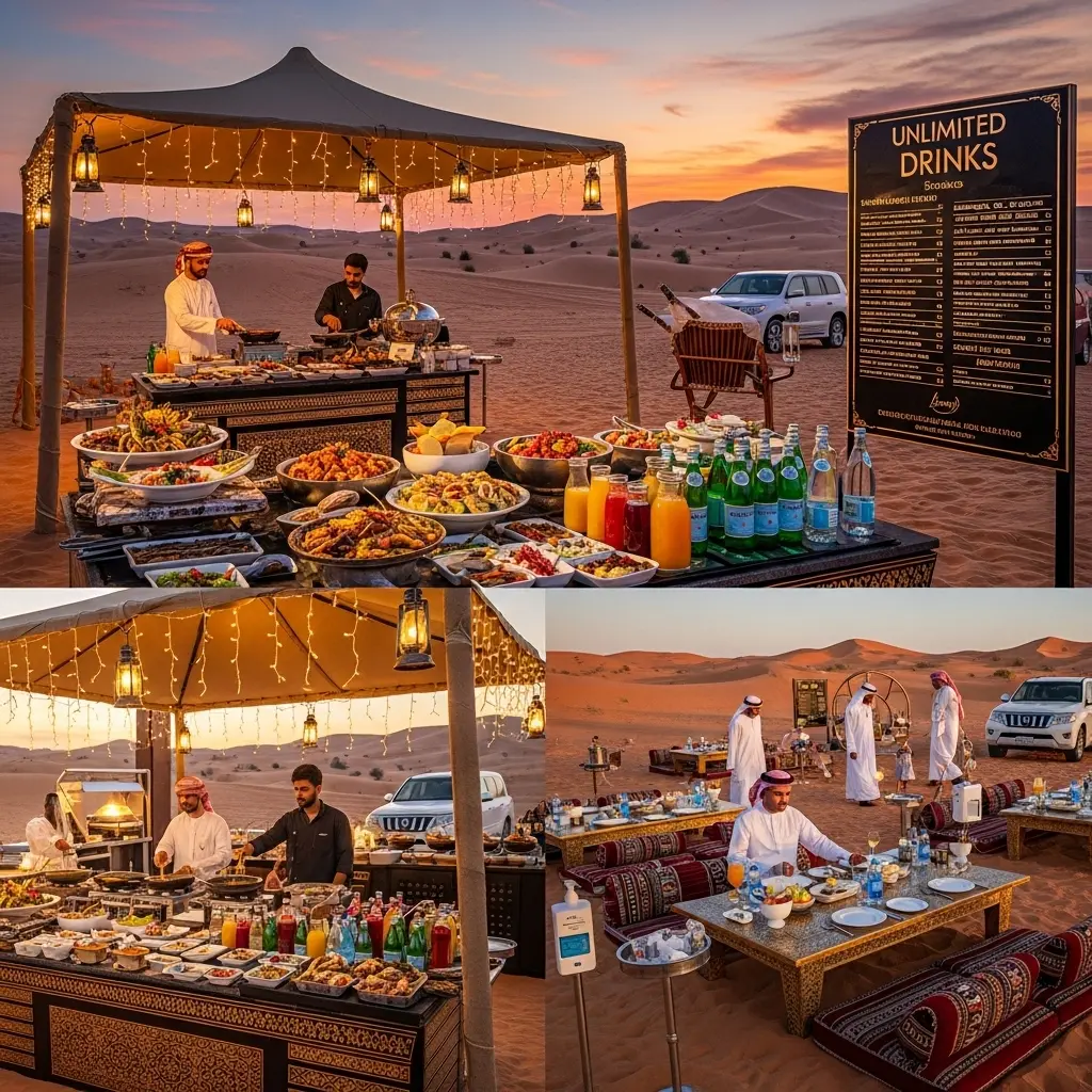 Dubai Desert Safari BBQ: Uncover 19 powerful secrets to securing unlimited drinks, gourmet dining, hygiene standards, and the full menu guide for your memorable desert feast.