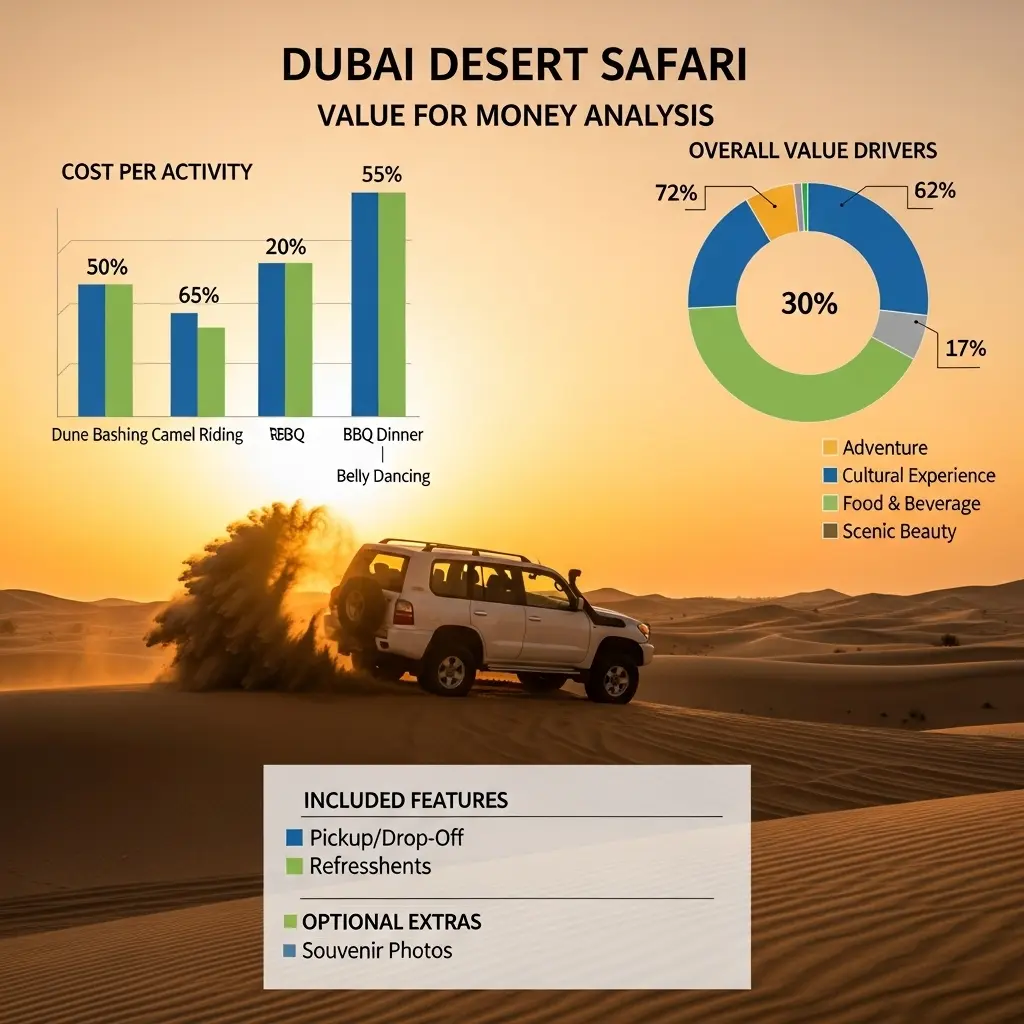 Desert Safari Value Maximizing Your Dubai Adventure Without OverspendingDesert Safari Value is a topic that every savvy traveler explores before landing in the golden city of Dubai. With hundreds of operators competing for attention, understanding what constitutes a "good deal" is essential. This analysis dives deep into the cost structures, hidden inclusions, and quality markers of the 2026 safari market.When we talk about Desert Safari Value, we aren't just looking at the cheapest price tag. True value is the intersection of high-quality service, safety standards, and authentic Arabian experiences. In 2026, the industry has shifted toward more transparent pricing, making it easier for visitors to distinguish between budget-friendly gems and overpriced traps.The desert landscape of the UAE is vast, and so is the range of packages available. From the heart-pounding heights of the red dunes to the quiet majesty of a sunset camel trek, every activity adds a layer to the Desert Safari Value. This guide will provide you with the tools to dissect any package and ensure you get every dirham's worth of excitement.The Evolution of Desert Safari Value in 2026The tourism landscape in Dubai has changed significantly over the last few years. Operators are no longer just selling a car ride; they are selling a comprehensive cultural journey. Desert Safari Value now includes factors like the age of the 4x4 vehicles, the quality of the buffet dinner, and the expertise of the licensed guides.In 2026, many companies have optimized their routes and camp facilities to provide better amenities at stable prices. The standard evening safari remains the benchmark for Desert Safari Value, typically including pickup, dune bashing, sandboarding, camel riding, and a full BBQ dinner with live shows.However, the rise of specialized tours has broadened the definition of Desert Safari Value. Morning safaris focus on photography and adrenaline, while overnight stays cater to those seeking a deeper connection with the desert silence. Understanding these nuances helps you choose a package that aligns with your specific interests.Comparative Pricing Table for 2026 Dubai SafarisSafari TypeAvg. Price (AED)Key Value Add-onsBest ForStandard Evening130 - 2104x4 Pickup, BBQ Dinner, 5 Live ShowsFamilies and First-timersPrivate Luxury750 - 1500Exclusive SUV, Personalized TimingCouples and VIPsMorning Adventure150 - 300Sunrise Views, Extended Dune BashingPhotography LoversOvernight Stay350 - 700Stargazing, Breakfast, Private TentsNature EnthusiastsSelf-Drive Entry50 - 99Low Cost, FlexibilityResidents with own SUVsIdentifying Hidden Factors in Desert Safari ValueMany travelers make the mistake of only looking at the bottom-line price. However, true Desert Safari Value is often hidden in the fine print. For example, does the package include hotel pickup or just a central meeting point? A central pickup might be cheaper, but the cost of a taxi to get there can negate those savings.Another critical factor in Desert Safari Value is the camp experience. Some budget operators use crowded camps with long lines for food and restrooms. Premium operators often provide a higher Desert Safari Value by limiting guest numbers, offering table service, and maintaining cleaner facilities.The quality of the live entertainment also dictates the Desert Safari Value. In 2026, premium camps feature high-end Tanoura dancers, fire performers, and belly dancers who are professionals in their craft. Watching a world-class performance under the stars adds immense intangible value to your desert night.How Group Size Impacts Your Desert Safari ValueIf you are traveling with a group of four to six people, your Desert Safari Value increases significantly if you book a private vehicle. Most 4x4 Land Cruisers used for safaris can accommodate up to six passengers. Booking a private car for 750 AED for six people works out to just 125 AED per person.This private booking strategy offers the ultimate Desert Safari Value because it gives you control over the dune bashing intensity. If you have young children or seniors, you can ask for a smoother ride. If you are a thrill-seeker, the driver can push the limits. This personalization is a luxury that shared tours cannot offer.For solo travelers, the Desert Safari Value is best found in shared evening tours. These allow you to mingle with other tourists and share the costs of the 4x4 and the camp entertainment. In 2026, solo-friendly packages often include priority seating to ensure individuals feel included in the camp festivities.Seasonal Fluctuations and Desert Safari ValueThe time of year you visit Dubai drastically affects the Desert Safari Value you can expect. During the peak winter months (October to April), demand is high, and prices are firm. However, the weather is perfect, making every activity—from camel riding to sandboarding—much more enjoyable.In the summer months (May to September), many operators offer "Summer Specials" to attract visitors during the hotter weather. These deals provide incredible Desert Safari Value, sometimes offering 40% discounts. While the midday heat is intense, evening safaris remain popular as temperatures drop after sunset.To get the best Desert Safari Value in the summer, look for packages that include air-conditioned "Majlis" or tents. Many camps have upgraded their facilities with high-powered misting fans and AC zones, ensuring that the summer desert experience is still comfortable and high-value.Analyzing the Food and Beverage ComponentA major portion of the Desert Safari Value is the BBQ buffet dinner. In 2026, the variety of food has expanded to cater to international palates. A high-value safari should offer a clear breakdown of their menu, including vegetarian, vegan, and gluten-free options.Appetizers: Look for fresh hummus, tabbouleh, and traditional Arabic bread.Main Course: High Desert Safari Value is signaled by live grilling stations for shish tawook and lamb chops.Desserts: Traditional Luqaimat (honey-soaked dough balls) and fresh seasonal fruits are staples.Drinks: Unlimited water and soft drinks should always be included in the basic price.Some premium packages include "waiter service" at your table. While this increases the cost, many find the convenience and the lack of buffet lines to be a worthwhile addition to the overall Desert Safari Value.Safety Standards as a Marker of ValueYou cannot put a price on safety, but it is a massive part of the Desert Safari Value. Licensed operators must adhere to strict RTA regulations in Dubai. This includes having roll bars installed in every 4x4, full insurance for all passengers, and drivers with specialized desert-driving licenses.When comparing Desert Safari Value, check if the operator lists their safety certifications. A company that invests in the latest GPS tracking and first-aid kits provides better value than a cut-price operator cutting corners on maintenance.In 2026, top-tier companies also offer "Eco-Drive" options. These use high-efficiency vehicles that reduce the carbon footprint of the trip. For environmentally conscious travelers, this sustainable approach adds a moral and ethical layer to the Desert Safari Value.The Role of External Resources in Finding ValueResearching reputable sources is key to confirming Desert Safari Value. You can find detailed reviews and comparisons on sites like https://dubaidesertsafarie.com/ or explore the varied options at https://royaldesertadventures.ae/. These platforms provide real-world insights into what guests experienced during their tours.For internal bookings and direct price comparisons, visiting https://htdesertsafari.com/ is a smart move. Checking these resources helps you avoid "hidden costs" that often plague ultra-cheap flyers distributed on the streets of Deira or Bur Dubai.Maximizing Value through Combo PackagesOne of the smartest ways to increase your Desert Safari Value is by booking a combo deal. In 2026, many Dubai agencies offer a "City Tour + Desert Safari" or a "Dhow Cruise + Desert Safari" bundle. These packages often save you up to 25% compared to booking the activities separately.A combo package provides high Desert Safari Value because it streamlines your logistics. Often, the same company will handle all your transfers, ensuring a consistent level of service throughout your stay. It also frees up your time, allowing you to see the best of Dubai in a shorter period.When evaluating a combo for Desert Safari Value, ensure the "Desert Safari" portion is not a shortened version. Some combos reduce the dune bashing time to 10 minutes to save money. Always insist on the "Full Evening Safari" inclusion to ensure you aren't missing out on the core experience.The Cultural Worth of the Safari ExperienceDesert Safari Value isn't just about the money you save; it's about the memories you gain. The opportunity to wear traditional Arabic clothing, get a henna tattoo, and smoke shisha under the moonlight are unique cultural touchpoints.These activities are usually included for free in the evening camp experience. To get the most Desert Safari Value, make sure you arrive at the camp early enough to try everything. Don't rush through the henna or the falcon photography; these are the moments that define the spirit of the UAE.Guides who share the history of the Bedouin people add significant educational Desert Safari Value. A guide who can explain the importance of the Ghaf tree or the hunting techniques of the ancient tribes transforms a simple car ride into a living history lesson.Technology and Transparency in BookingIn 2026, the best Desert Safari Value is found through direct online bookings. Apps and websites allow you to see real-time availability and read verified customer photos. This transparency prevents the "bait and switch" tactics used by some unauthorized street agents.Digital payment systems also add to the Desert Safari Value by providing secure transactions and instant confirmation vouchers. Many operators now offer 24/7 WhatsApp support, allowing you to clarify pickup times or dietary needs instantly.Furthermore, some high-value tours now offer "GoPro" rentals or drone photography packages. While these are add-ons, having professional footage of your dune bashing adventure adds a modern layer of Desert Safari Value to your holiday album.Tips for Solo Travelers Seeking ValueSolo travelers often face "single supplements" in many parts of the world, but the Dubai desert is quite inclusive. To find the best Desert Safari Value as a solo explorer, look for "Shared Group Tours" specifically designed for individuals.Joining a group allows you to share the Desert Safari Value with people from all over the world. It is a social experience that often leads to new friendships. Many camps have communal seating areas where solo travelers are encouraged to gather, ensuring you never feel alone during the dinner and shows.Additionally, solo travelers should look for safaris that offer "Bus Pickup" options if they are on a very tight budget. While a 4x4 pickup is more comfortable, the bus option provides the same Desert Safari Value at the camp for a fraction of the price.Family Value and Kids ActivitiesFor families, the Desert Safari Value is measured by how well the children are entertained. A good family package should include child seats in the vehicles and kid-friendly food options like nuggets or pasta alongside the traditional BBQ.Most operators offer a 50% discount for children under the age of 12, which significantly boosts the Desert Safari Value for large families. Some camps even have dedicated play areas or "sand-toy" stations to keep the little ones busy while the parents enjoy the Tanoura dance.Safety is paramount for families. High-value operators will provide a "Gentle Drive" option where the driver avoids the steepest dunes to ensure the children remain comfortable. This flexibility is a key marker of a company that understands family-oriented Desert Safari Value.Evaluating the "VIP" Upgrade ValueMany companies offer a "VIP" or "Premium" upgrade for an extra 50 to 100 AED. Is this good Desert Safari Value? Usually, the answer is yes. The upgrade typically includes a dedicated waiter, a separate dining area with cushioned seating, and priority access to the buffet.If you are visiting during a peak holiday like New Year's or Eid, the camp can be very crowded. In these cases, the VIP upgrade offers immense Desert Safari Value by allowing you to bypass the long lines. It turns a busy evening into a more relaxed and luxurious event.However, if you are visiting during the off-season when the camp is only half-full, the VIP upgrade might offer less Desert Safari Value. In a quiet camp, everyone gets "VIP treatment" anyway, so you might be better off saving that money for a quad bike rental.The Future of Desert Safari Value in the UAEAs we look toward the end of 2026 and beyond, the trend for Desert Safari Value is leaning toward sustainability and high-tech integration. We are seeing more electric 4x4s and solar-powered camps entering the market.While these green technologies might initially cost more, they provide a new kind of Desert Safari Value—the value of a "clean conscience." Travelers are increasingly willing to pay a small premium for tours that protect the fragile desert ecology and support wildlife conservation.The UAE government's "2030 Vision" for tourism emphasizes quality over quantity. This means that in the future, the Desert Safari Value will be defined by how "authentic" and "sustainable" the experience is, moving away from the mass-market "tourist trap" models of the past.Common Pitfalls to Avoid When Searching for ValueTo ensure you get the best Desert Safari Value, avoid packages that seem too good to be true. A 35 AED safari advertised on a street flyer often comes with hidden charges, such as paying for water or being forced to buy expensive souvenirs at the camp.Another pitfall is "The Shopping Stop." Some low-value tours spend an hour at a tourist shop before even reaching the desert. This wastes your valuable holiday time. A high Desert Safari Value tour will take you directly to the dunes to maximize your experience.Finally, check the "Dune Bashing Duration." Some cheap tours only offer 10 minutes of driving. A standard, high-value tour should offer at least 25 to 35 minutes of heart-pounding action on the dunes. Anything less is a compromise on the core thrill of the safari.Enhancing Your Trip with Add-onsWhile the base package provides the core Desert Safari Value, add-ons like quad biking or dune buggies can enhance the trip. To get the best value for these, book them as part of your initial package rather than paying at the camp.Booking a "Quad Bike Combo" online is usually 30% cheaper than the "walk-in" price at the desert gate. This is a classic way to secure Desert Safari Value. It ensures your bike is reserved and you don't have to carry extra cash into the desert.Falconry is another popular add-on. Some premium tours include a professional falcon show as part of the Desert Safari Value, while others charge for a photo. Knowing which one your package includes will help you manage your expectations and your budget.Summary of Best Practices for 2026Book Direct: Use licensed websites to avoid middleman fees.Check Inclusions: Ensure pickup, dinner, and shows are all covered.Go Private for Groups: A full car of 6 people is the best per-person deal.Time it Right: Look for summer discounts or early-bird winter deals.Read Recent Reviews: Focus on 2026 feedback for accurate camp quality.By following these guidelines, you can navigate the complex Dubai tourism market and find the ultimate Desert Safari Value. The desert is a place of wonder, and with the right package, you can experience its magic without breaking the bank.Frequently Asked Questions1. What is the average price of a standard desert safari in 2026?In 2026, a standard evening desert safari typically costs between 130 AED and 210 AED per person. This price usually includes 4x4 pickup and drop-off from your hotel, 25 to 30 minutes of dune bashing, sandboarding, a short camel ride, a BBQ buffet dinner (with veg and non-veg options), and 4 to 5 live entertainment shows such as Belly Dancing, Tanoura, and Fire Shows. Prices can vary based on the reputation of the operator and the quality of the camp facilities.2. Is a private desert safari worth the extra cost?A private desert safari offers excellent Desert Safari Value for families or groups of up to six people. Instead of paying per person, you pay a flat rate for the vehicle, which often starts at around 750 AED. This gives you exclusivity, a customized driving experience, and more flexible pickup times. For couples, it provides a romantic and intimate setting. If you value privacy and want to control the pace of your adventure, the extra cost is highly justified.3. What should I look for to ensure I'm getting good value for money?To find true Desert Safari Value, look beyond the price. Check for "All-Inclusive" labels. A high-value tour should include unlimited water/soft drinks, all camp activities (henna, camel rides, sandboarding), and a transparent pickup policy. Read reviews from 2025 and 2026 to see if guests complained about hidden costs or long food lines. If the company is licensed by the RTA and the Dubai Tourism board, it is a strong sign of quality and safety.4. Are there any hidden costs in cheap desert safari packages?Yes, ultra-cheap packages (often under 100 AED) can sometimes have hidden costs. These might include paying for water at the camp, high charges for the BBQ dinner, or mandatory "service fees." Some low-cost tours also take you to a "meeting point" far from your hotel, forcing you to pay for your own transportation. Always confirm that your voucher covers "Pickup, Food, and Entertainment" to ensure you are getting real Desert Safari Value.5. How does the "VIP Seating" upgrade affect the experience?The VIP upgrade usually costs an additional 50 to 100 AED per person. It provides a more luxurious Desert Safari Value by giving you table service (so you don't have to stand in the buffet line), premium cushioned seating closer to the stage, and sometimes an upgraded menu. During busy seasons, this upgrade is very much worth it as it saves time and offers a much more relaxed dining atmosphere amidst the desert crowd.6. Can I get a better deal by booking last minute?Unlike flights or hotels, last-minute bookings for desert safaris rarely result in significant discounts. In fact, booking at least 48 hours in advance often gives you better Desert Safari Value because you can secure your spot with the top-rated operators before they sell out. Early bookings also allow the company to better coordinate your pickup, ensuring a smoother start to your adventure.7. Is food quality consistent across different price points?There is a noticeable difference in food quality as you move from budget to premium packages. Budget safaris offer a standard buffet which is usually tasty but basic. High-value, premium safaris often feature live cooking stations, more variety in salads and desserts, and higher-quality meats. If food is a priority for you, investing an extra 50 AED in a "Premium" or "VIP" package often yields the best Desert Safari Value for your palate.8. Are morning or evening safaris a better value?Evening safaris are generally considered better Desert Safari Value because they include the dinner and the live entertainment shows, lasting about 6 to 7 hours. Morning safaris are shorter (about 4 hours) and focus mainly on the desert drive and sand activities. However, if you are on a tight schedule or want to avoid the evening crowds, a morning safari offers great value for those specifically looking for photography and adrenaline without the camp stay.9. What is the "Self-Drive" option and is it good value?The self-drive option is where you meet the tour group at a designated spot at the desert entrance using your own vehicle. This is the cheapest way to experience the desert, with prices as low as 50 AED per person for camp access and dinner. It offers high Desert Safari Value for residents who own 4x4s and want to do their own dune driving while still enjoying the camp's food and entertainment.10. How can I avoid the "Tourist Traps" in desert tours?To avoid traps and find true Desert Safari Value, avoid booking with street hawkers who don't have a fixed office or website. Check that your tour doesn't include an "obligatory" one-hour stop at a souvenir shop. A reputable tour will have a clear itinerary that prioritizes the desert experience. Using established platforms like https://htdesertsafari.com/ ensures you are dealing with a legitimate business that values its reputation.11. Is sandboarding included in the standard price?Yes, in almost all reputable safari packages, sandboarding is included in the Desert Safari Value. You can usually find the boards at the camp or during a dedicated stop in the dunes. It is a "self-service" activity, meaning you can grab a board and try it as many times as you like. Be wary of any operator who tries to charge an "extra fee" for sandboarding on the day of the trip.12. How does the pickup location affect the price?If your hotel is located in central areas like Downtown Dubai, Dubai Marina, or Deira, the pickup is usually included in the standard price. However, if you are staying in remote areas like Jebel Ali or outside the city limits, there might be a small additional surcharge for transportation. Confirming your location during the booking process ensures there are no surprises and maintains the Desert Safari Value of your package.13. Are alcoholic beverages included in the value packages?No, alcoholic beverages are almost never included in the standard Desert Safari Value. Most camps are licensed to sell alcohol, but it is an extra cost that you pay for at the bar. If you see a "VIP Package" that promises unlimited drinks, it usually refers to soft drinks, water, tea, and coffee. Always bring a bit of extra cash if you plan on enjoying a beer or a cocktail under the stars.14. What are the best combo deals for 2026?The most popular combo for 2026 is the "Desert Safari + Burj Khalifa" or "Desert Safari + Dubai Marina Dhow Cruise." These combos offer the highest Desert Safari Value by combining the two must-see attractions of Dubai for a discounted price. Booking these together can save you anywhere from 50 to 100 AED per person compared to buying individual tickets.15. Is there a difference in value between different desert locations?Yes, the location matters. Tours to the Lahbab Desert (famous for "Red Dunes") are often slightly more expensive but offer better Desert Safari Value because the dunes are higher and more dramatic. Tours to Al Awir or Al Lisaili are closer to the city and often cheaper, but the sand is lighter and the dunes are smaller. For the ultimate thrill, most tourists find the Red Dunes to be worth the small price difference.16. How do I know if the driver is a professional?A high-value safari company will only employ drivers with a "Desert Driving License" issued by the Dubai Government. You can often see their ID card displayed in the vehicle. Professionalism is a core part of Desert Safari Value; a good driver knows how to balance excitement with safety and will be happy to answer your questions about the desert ecosystem.17. Do safaris run during Ramadan in 2026?Yes, safaris run during Ramadan, but the Desert Safari Value changes. Due to religious observances, there is usually no live music or belly dancing performances. However, the BBQ dinner is often even more elaborate to celebrate the "Iftar" (breaking of the fast). Many companies offer discounted rates during this month, making it a great time for those who prefer a quiet and culturally immersive experience.18. What is the value of an overnight safari?An overnight safari provides a premium Desert Safari Value by extending the experience into the next morning. It includes everything in the evening safari plus a night of camping under the stars and a fresh breakfast at sunrise. It is the best value for travelers who want to escape the city noise and experience the profound peace of the Arabian wilderness without the rush of a late-night return trip.19. Are vegetarian options always available?Yes, in 2026, every reputable camp ensures that at least 40% of their buffet is vegetarian. This includes a variety of salads, rice dishes, lentil soups, and vegetable curries. The inclusion of diverse dietary options is a key marker of a high-value safari. If you are vegan, it is still advisable to mention it during booking so the kitchen can ensure there are specific protein options like chickpeas or beans available for you.20. Is tipping expected in the desert?While tipping is not mandatory, it is a way to acknowledge the hard work of the drivers and camp staff who provide your Desert Safari Value. A tip of 20 to 50 AED for the driver or 10 AED for the henna artist is a kind gesture if you feel the service was exceptional. However, this should always be at your discretion and based on the quality of the experience you received.Choosing the right desert adventure in Dubai is about balancing your budget with your desire for quality. By understanding the components of Desert Safari Value, you can ensure that your time in the dunes is both affordable and unforgettable. Enjoy the ride, the food, and the culture of the UAE with the confidence that you've found the best deal in the city.